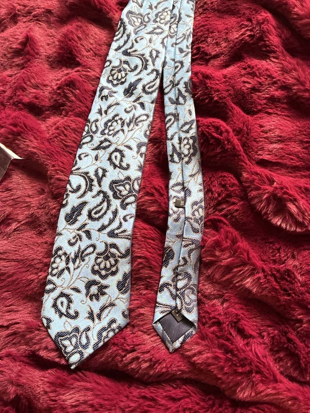 Ermenegildo Zegna Light Blue & Navy Paisley Silk Necktie XL A784